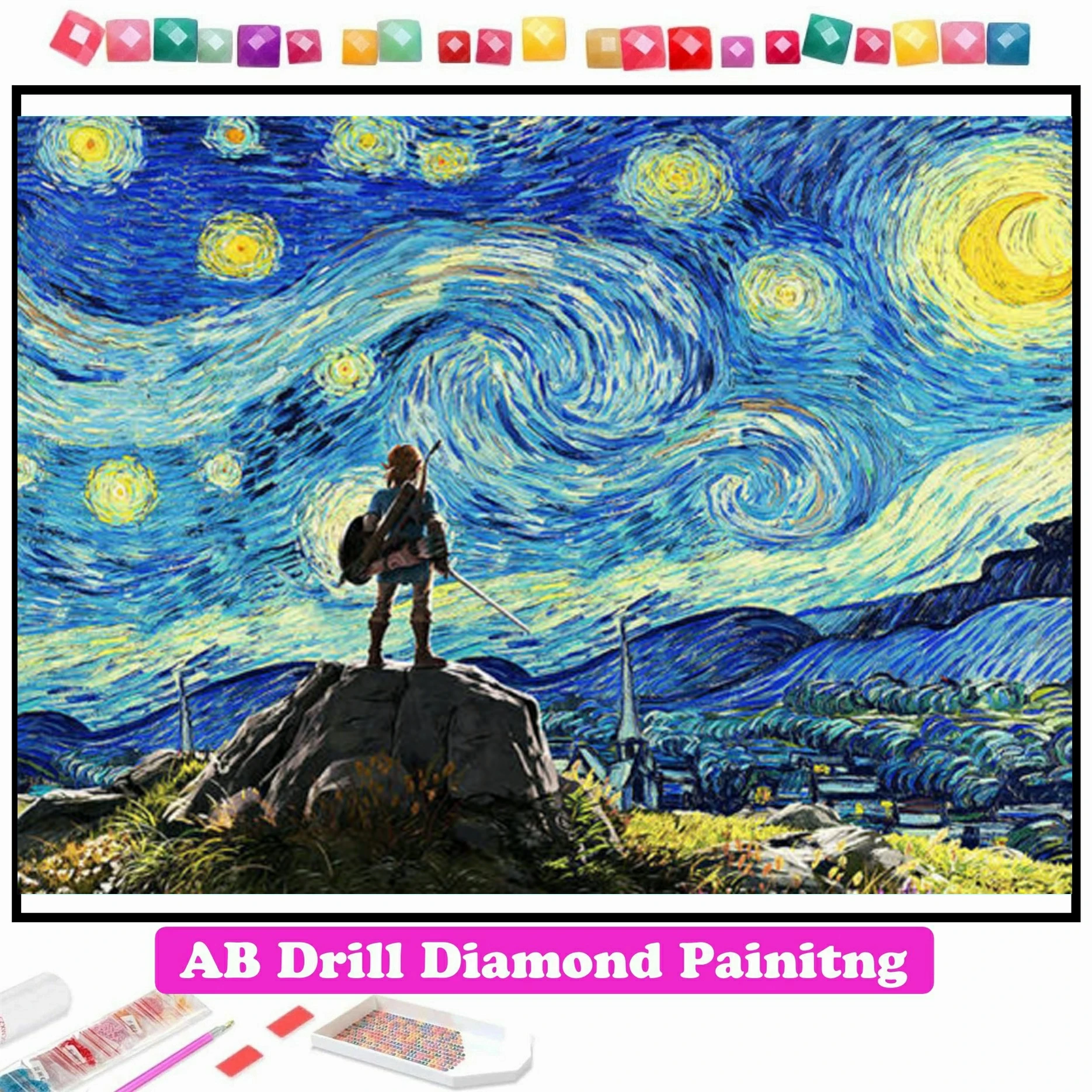 

5D DIY Diamond Painting New Starry Night AB Drills Game Full Square Round Mosaic Embroidery Cross Stitch Handmade Home Decor