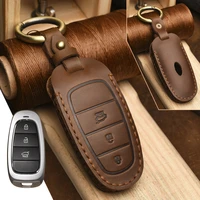 real leather 3 button remote car key cover shell for hyundai tucson sonata auto accessories protection keychain car key case