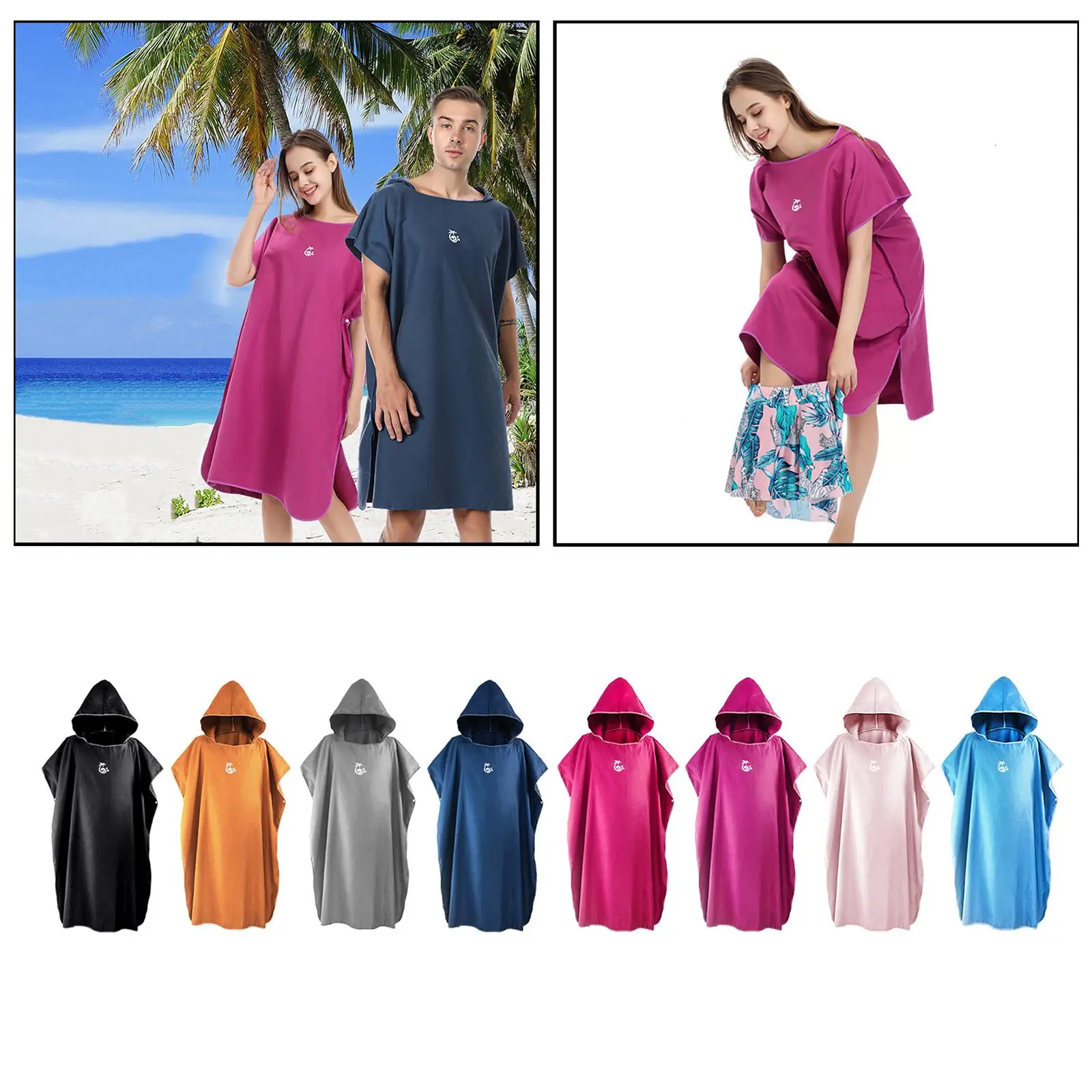 

Polyester Surf Poncho Changing Quick Dry Front Pocket with Hood Cloak