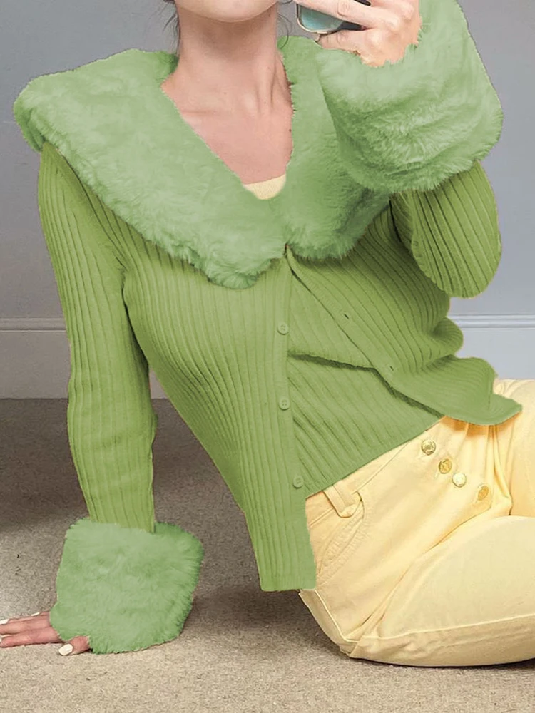 Осенний тонкий пушистый вязаный кардиган HEYounGIRL свитер для женщин винтажный