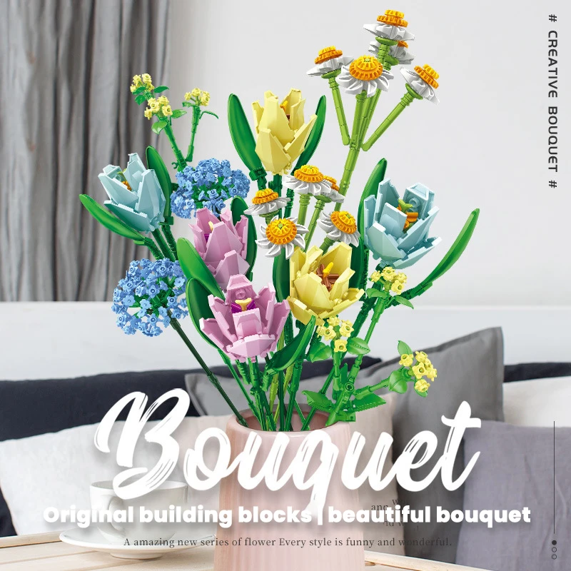 

1237 шт., Детский конструктор «Букет цветов»