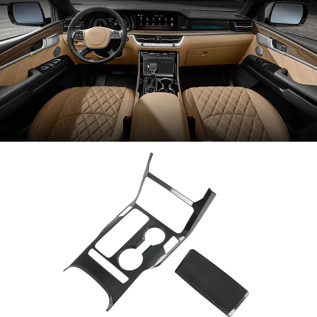 

Для KIA mohas 2020 2021 2022 панель переключения передач центральная консоль держатель стакана воды крышка отделка рамка наклейка углеродное волокно