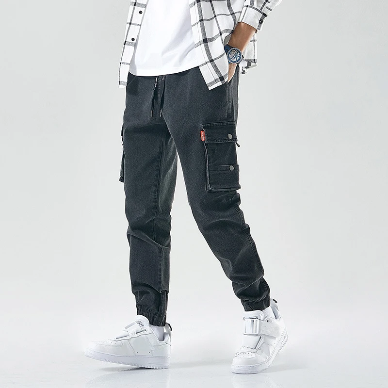 Men's jeans loose autumn casual long pants fat and fat cargo jeans bunched leg pants plus size men's pants M-8XL