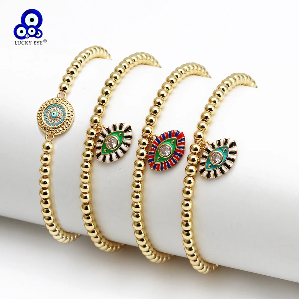 

Lucky Eye 4mm Copper Bead Bracelet Ajustable Micro Pave Zircon Evil Eye Charm Bracelet for Women Girls Men Fashion Jewelry BE687