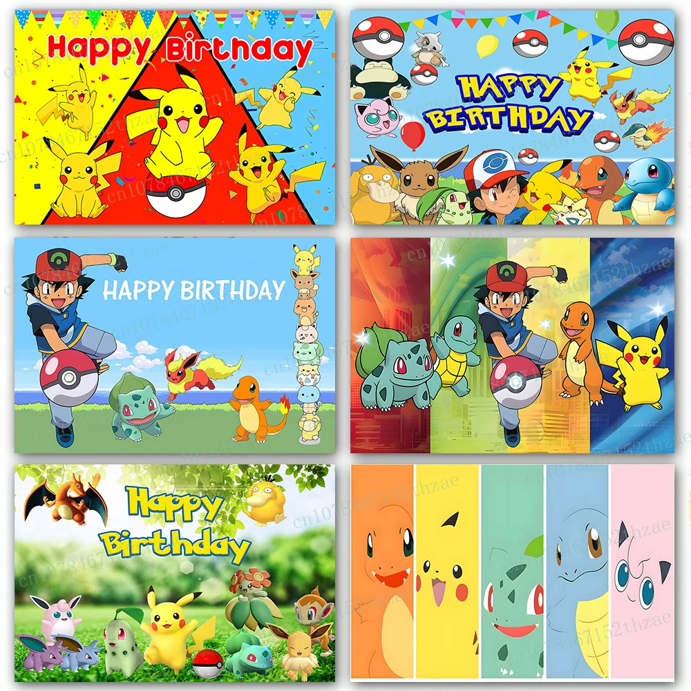 Pokemon Birthday Party Photo Background Baby Shower Photography Backdrop Cartoon Banner Decoration