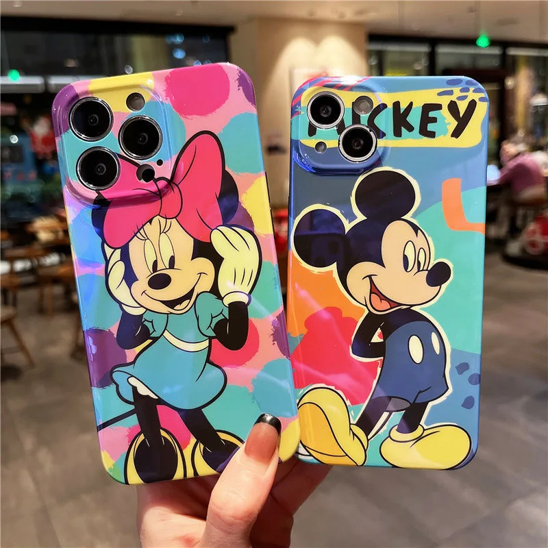cartoon blu ray mickeyminnie phone cases for iphone 13 12 11 pro max xr xs max 8 x 7 2022 painted fashion anti drop soft shell free global shipping