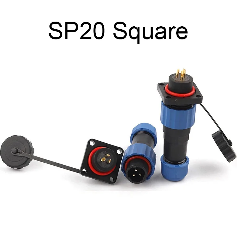 

SP20 Square Waterproof Connector With 4 Hole Flange 1/2/3/4/5/6/7/9/10/12/14Pin IP68 Aviation Plug & Socket Male And Female