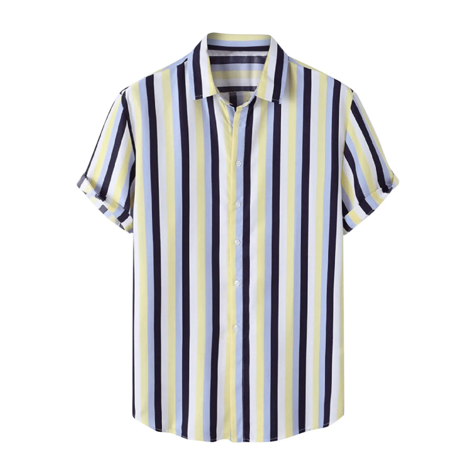

Men's Spring Stripe Printed Tops Shirt Turndown Collar Button Top Shirt Short-Sleeved Casual Fashion Long Sleeve White Shirt Men
