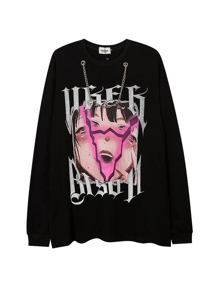 

Deeptown Harajuku Top Women Punk Gothic Long Sleeve T-shirt Streetwear Hip Hop Grunge Girl Graphic Tees Oversize Clothes Female