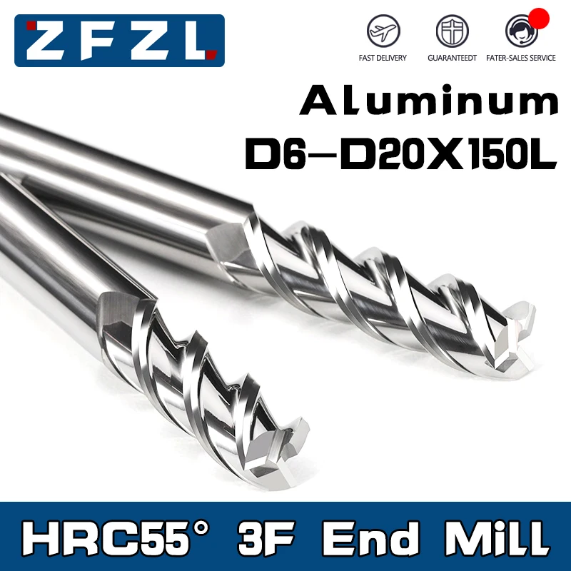 

1PCS HRC55 3 Flute Aluminum Milling Cutter D6-D20 150L Carbide End Mill For Aluminum Copper Processing Metal Cutter Endmill tool