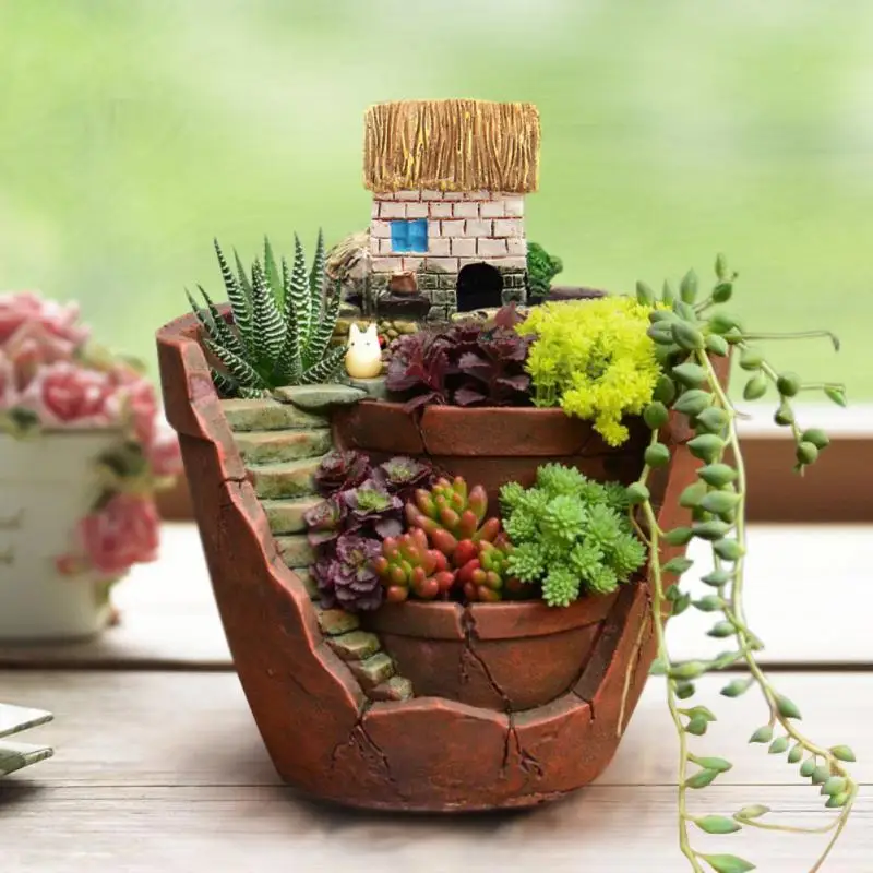 

Retro Farmhouse Flower Pot For Succulents Plants Decorative Planter Mini Bonsai Flowerpot Fairy Garden Home Desktop Decoration