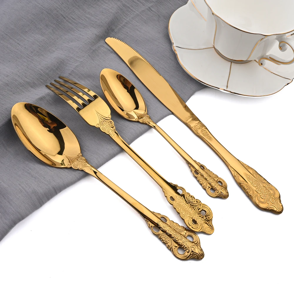 Zoseil 24 шт. столовые приборы набор черных столовых приборов нож вилка чайные ложки