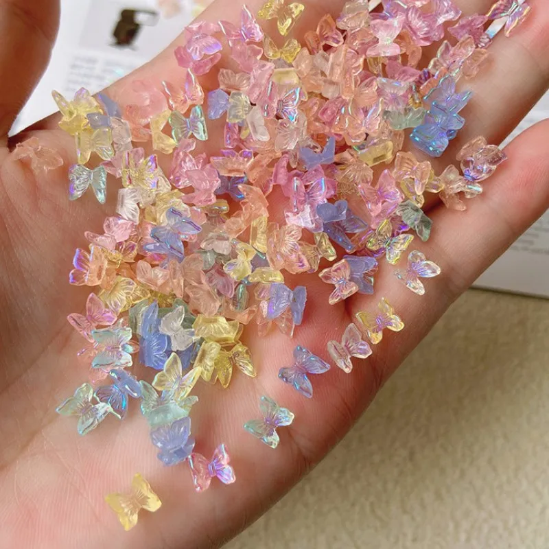 

50Pcs 3D Bows Nail Jewelry Kawaii Butterfly Bow-knot Nail Art Stud Rhinestones Crystal 3D Bowknot Aurora Colorful Nail Charms