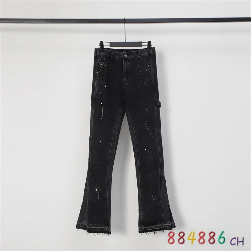 

Винтажные черные джинсы с принтом снежинок для мужчин и женщин, Высококачественные Универсальные джинсы с микро-рогом