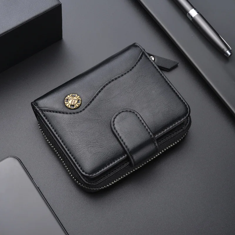 

2023 New Wallet Men's Vintage Wallet Short Men's Multifunctional Wallet Mini Buckle Zipper Zero Wallet