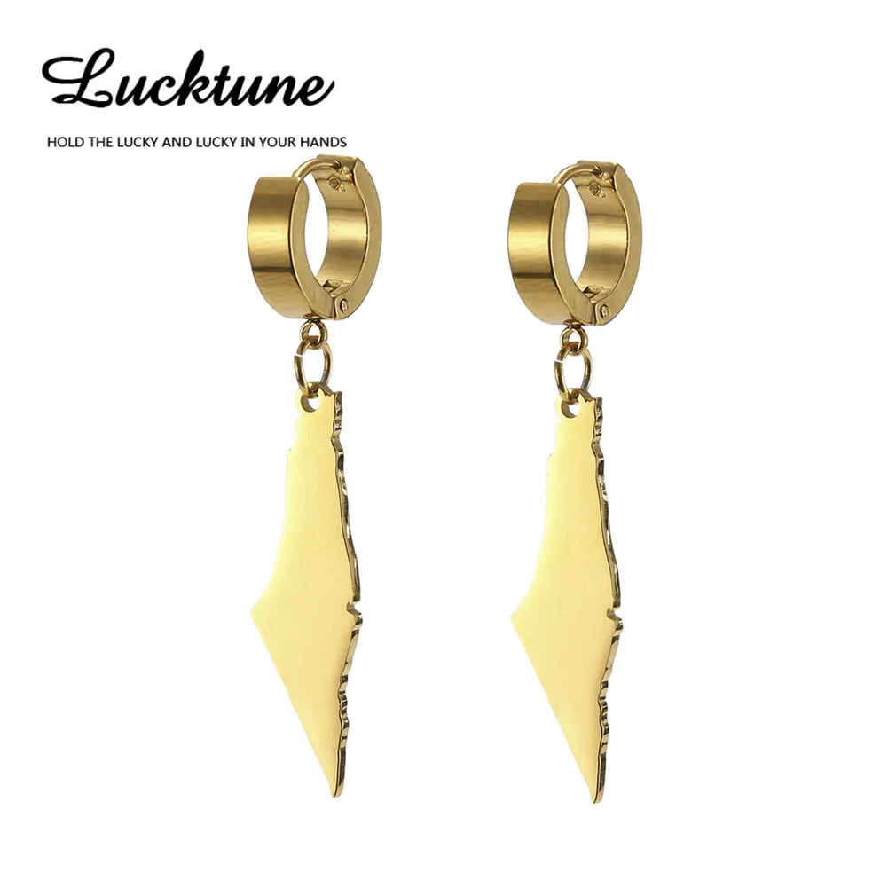 

Lucktune Израиль Палестина серьги-клипсы с картой из нержавеющей стали, страна, география, висячие серьги для пирсинга для женщин, модные украше...