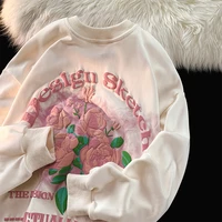 vintage sweatshirts womens round neck foam flowers printing pullover streetwear hip hop harajuku hoodies goth y2k clothes