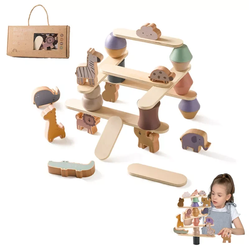 

Let's Make Wodden Baby Toys Children Montessori Toy Wood Animal Balance Blocks Animal Educational Stacking Building Block Custom