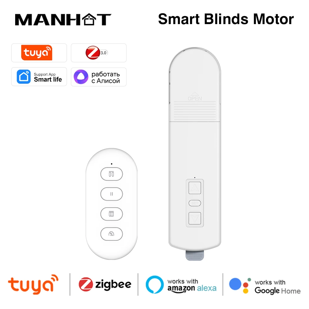 

Manhot Tuya ZigBee умный электрический мотор для штор, цепь, рулонные шторы, система управления шторами для Alexa Google Yandex