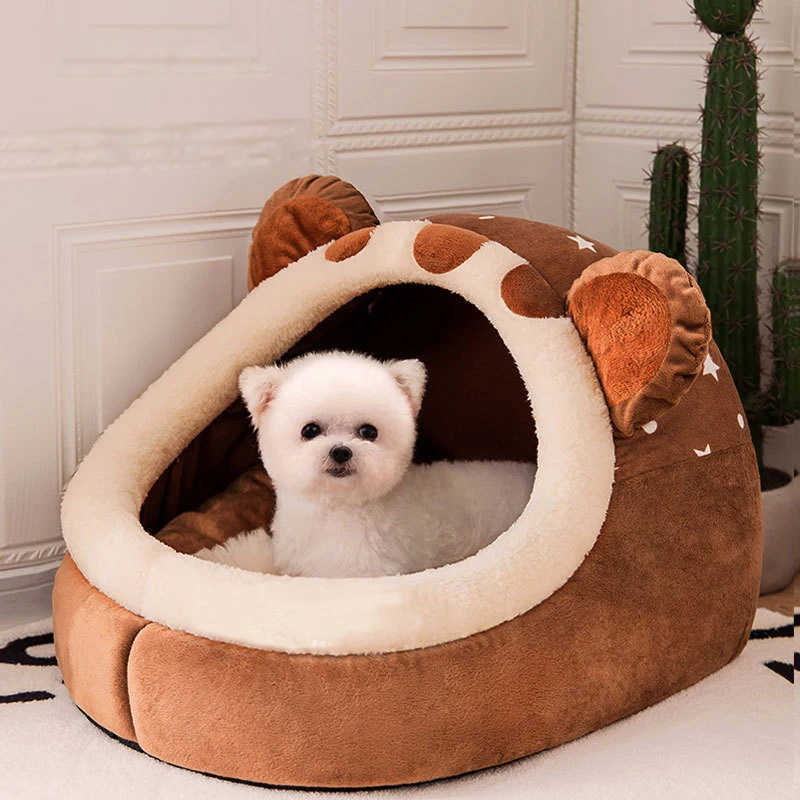 

YOKEE Winter Dog Bed Self-Warming Puppy House Cozy Tent Cave Indoor Nest Kennel Hut for Small Medium Cat Soft Basket Deep Sleep