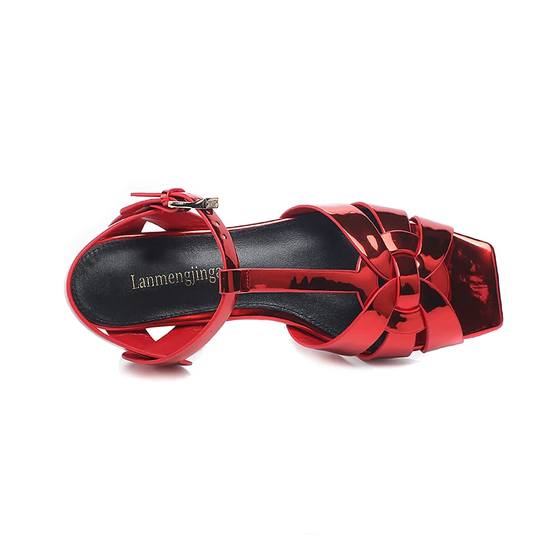 2023 New Flat Bottom Casual Fashion Open Toe Women's Sandals Lacquer Leather Brand Fish Mouth Indoor and Outdoor Women's Shoes