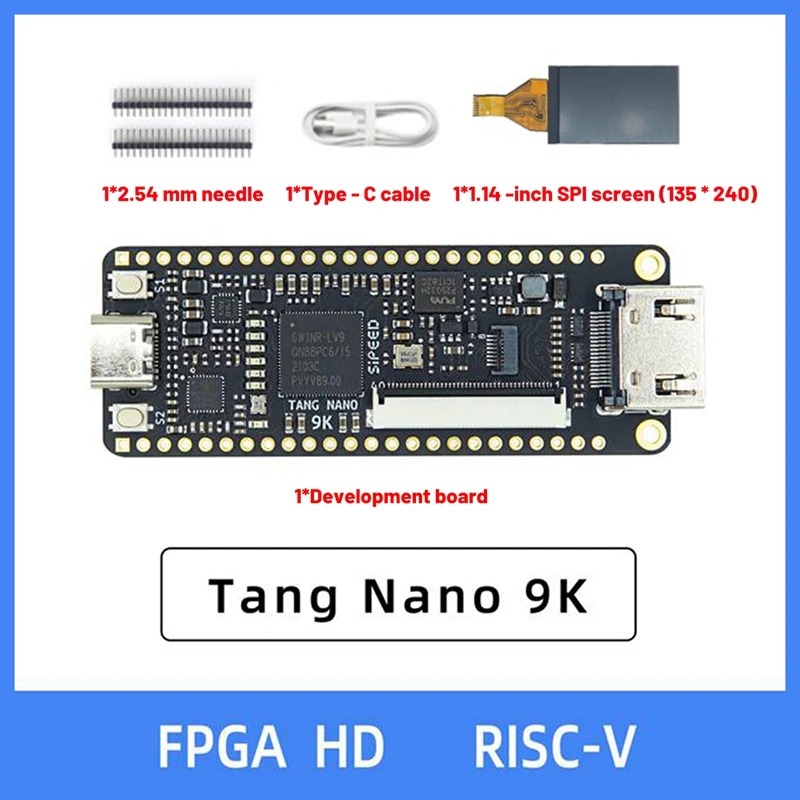 Для Tang Nano 9K FPGA Gaoyun GW1NR-9 RISC-V RV-совместимая макетная плата + 1 14 дюйма экран SPI 2 54 мм
