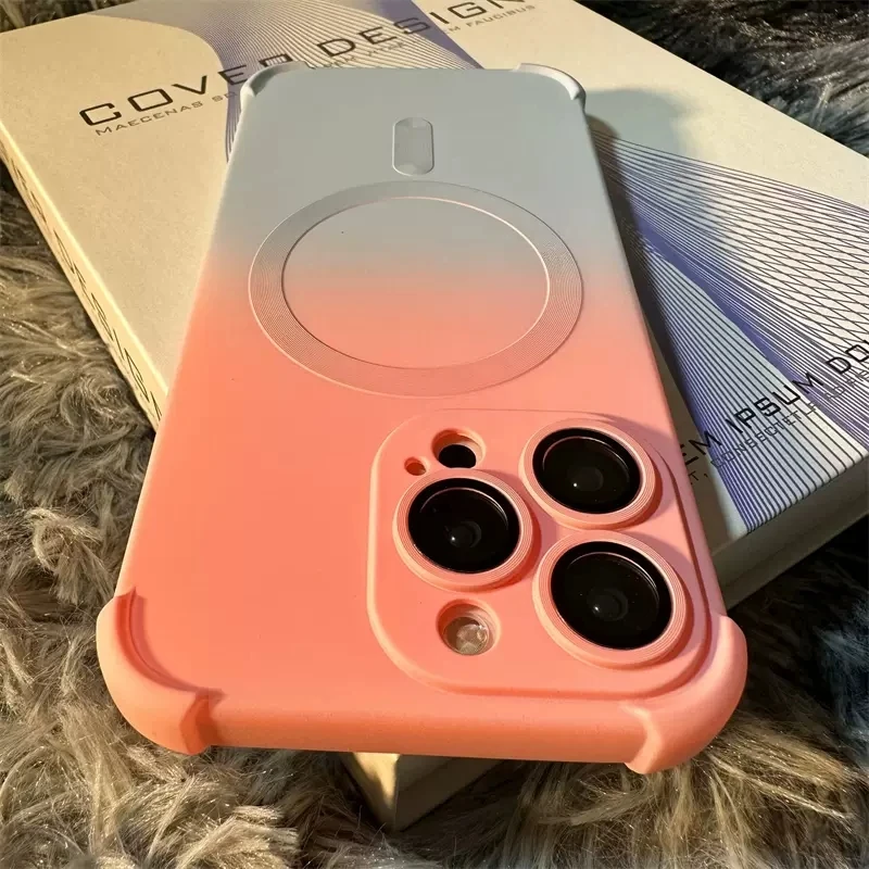 

Luxury For Magsafe Gradient Color Soft Silicone Magnetic Phone Case For iPhone 14 13 12 Plus Pro Max Glass Lens Shockproof Cover