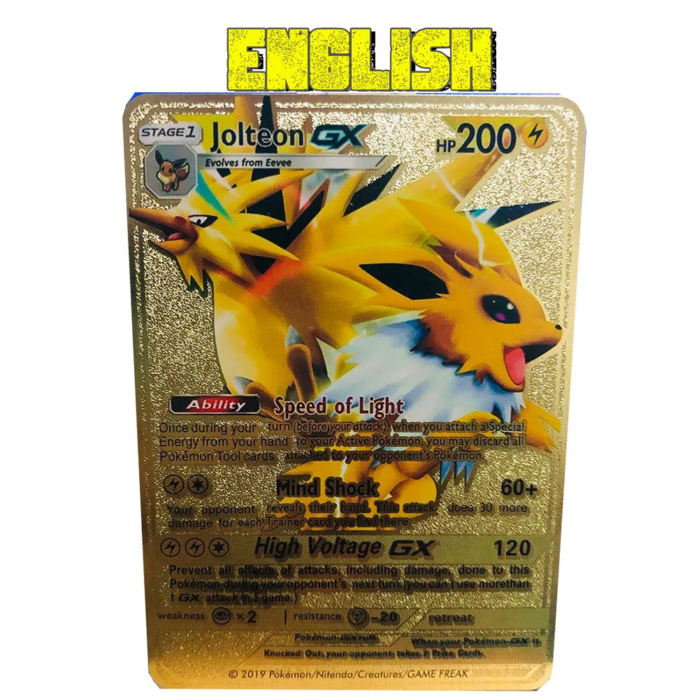 

English Rainbow Toy Card Golden Pokemon Cards English Metal Pokemon Cards Charizard Gx Gold Vmax Pikachu Lron Collection Card