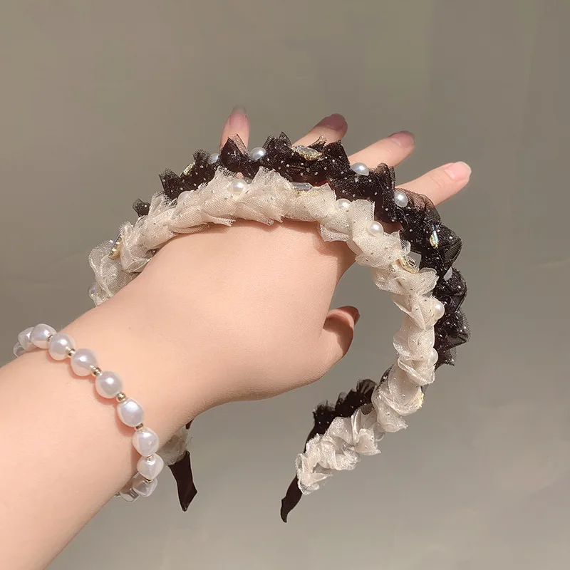 

South Korea's new black lace headband retro small fragrance rhinestone flower headband sweet and cool all-match hair accessories