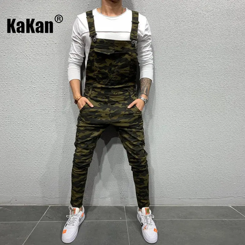 Kakan - European and American New Strap Tear Jeans Men's Wear, Youth Popular Work Suit Sling Long Jumpsuit K34-833