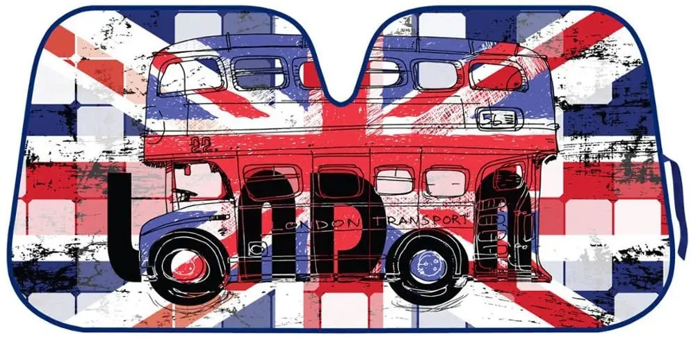 

London Auto Sun Shade for Car SUV Truck - Union Jack - Double Bubble Foil Jumbo Folding Accordion for Windshield