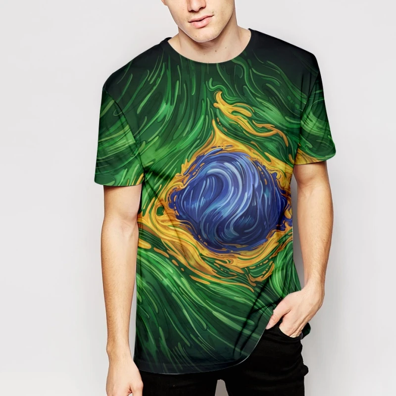 

Футболка мужская оверсайз с коротким рукавом, Ретро рубашка с бразильским флагом и 3D принтом, модная уличная одежда в стиле Харадзюку, хип-х...