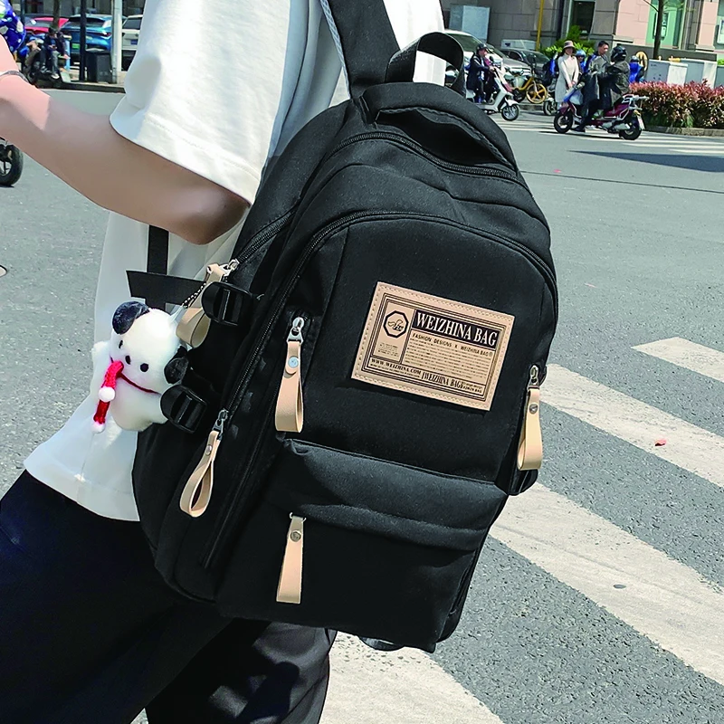 

Простой женский нейлоновый рюкзак для студентов, школьный рюкзак в стиле преппи, вместительный дорожный рюкзак, черный женский рюкзак высокого качества