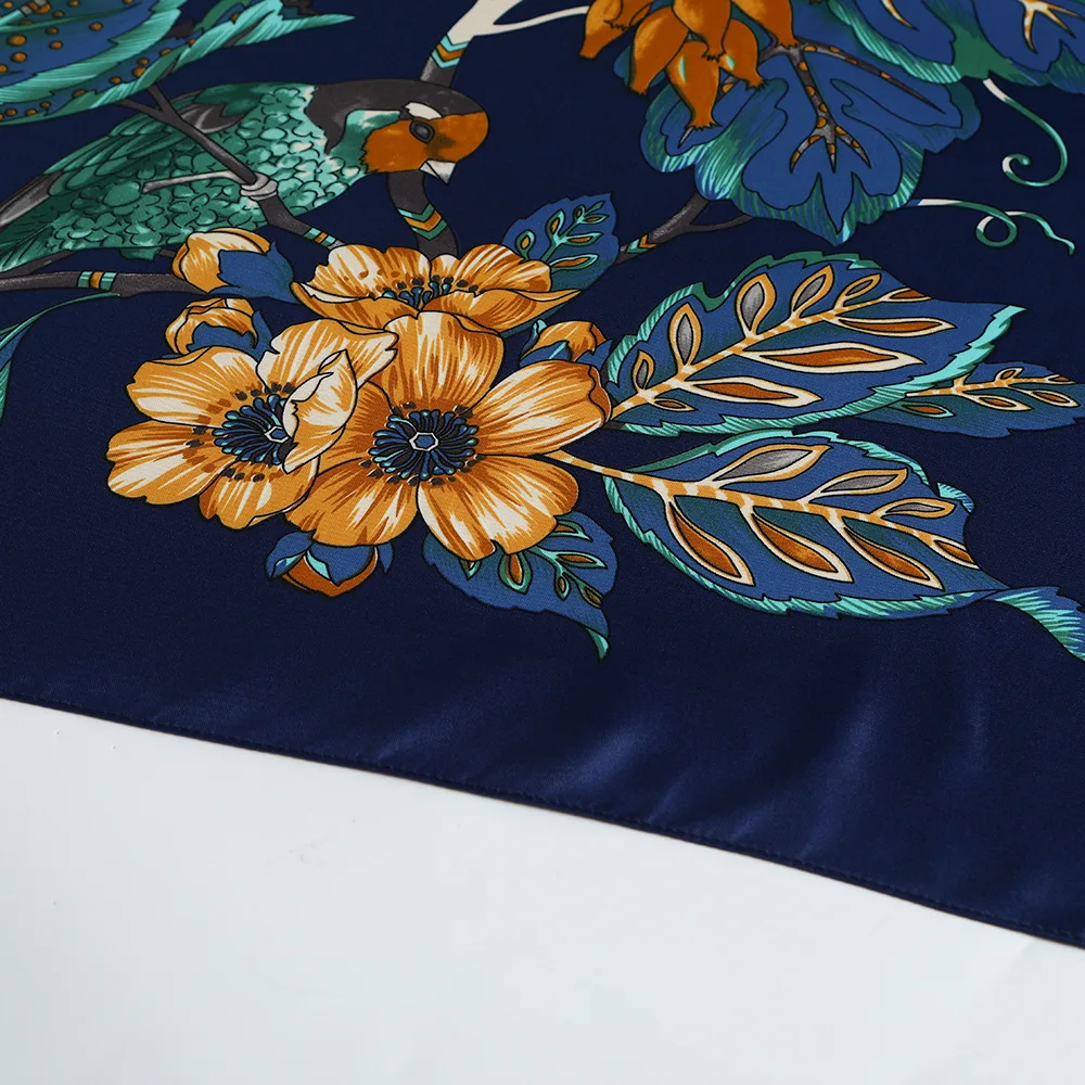 130*130 см Элитный бренд саржевый шелковый шарф с цветочным принтом модные женские