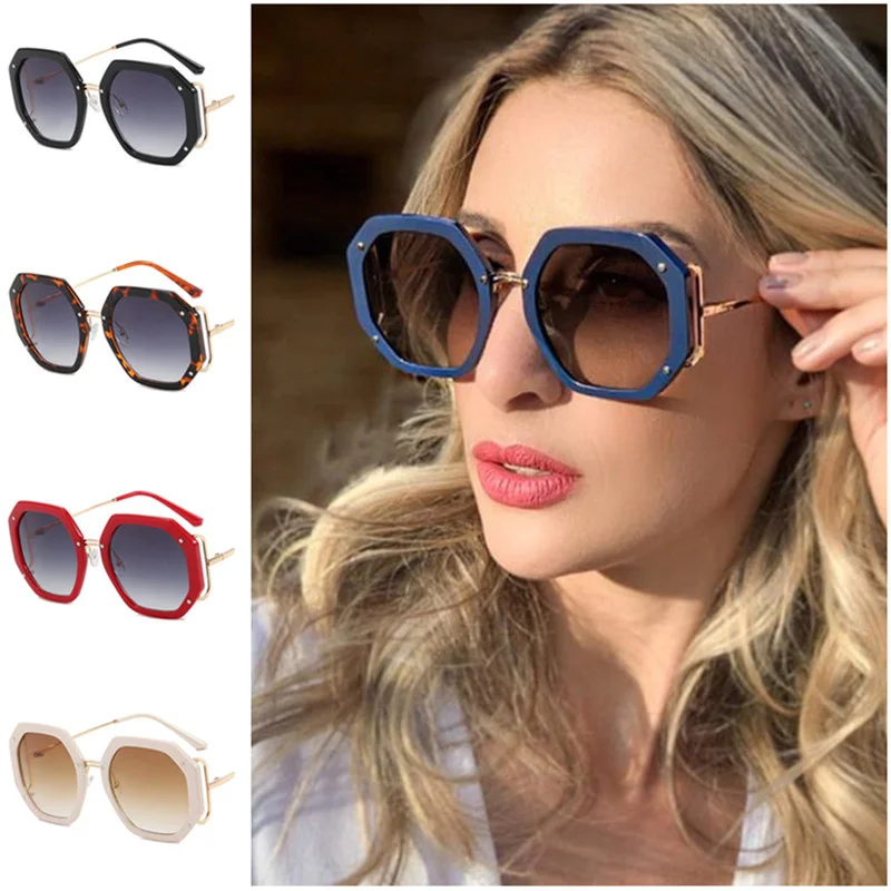 

Women Sunglasses Polygon Sun Glasses Oversize Frame Adumbral Rice Nails Anti-UV Spectacles Hollow Design Eyeglasses Ornamental