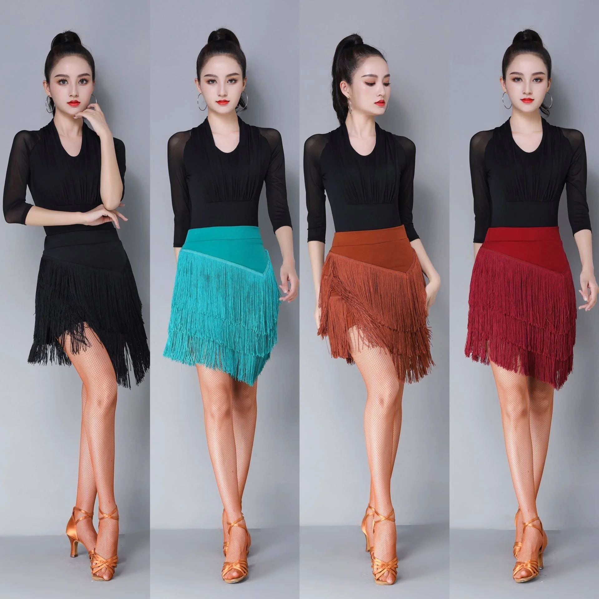 

Latin dance skirt new practice dress female adult half skirt tassel skirt bottom dress competition dance performance dress