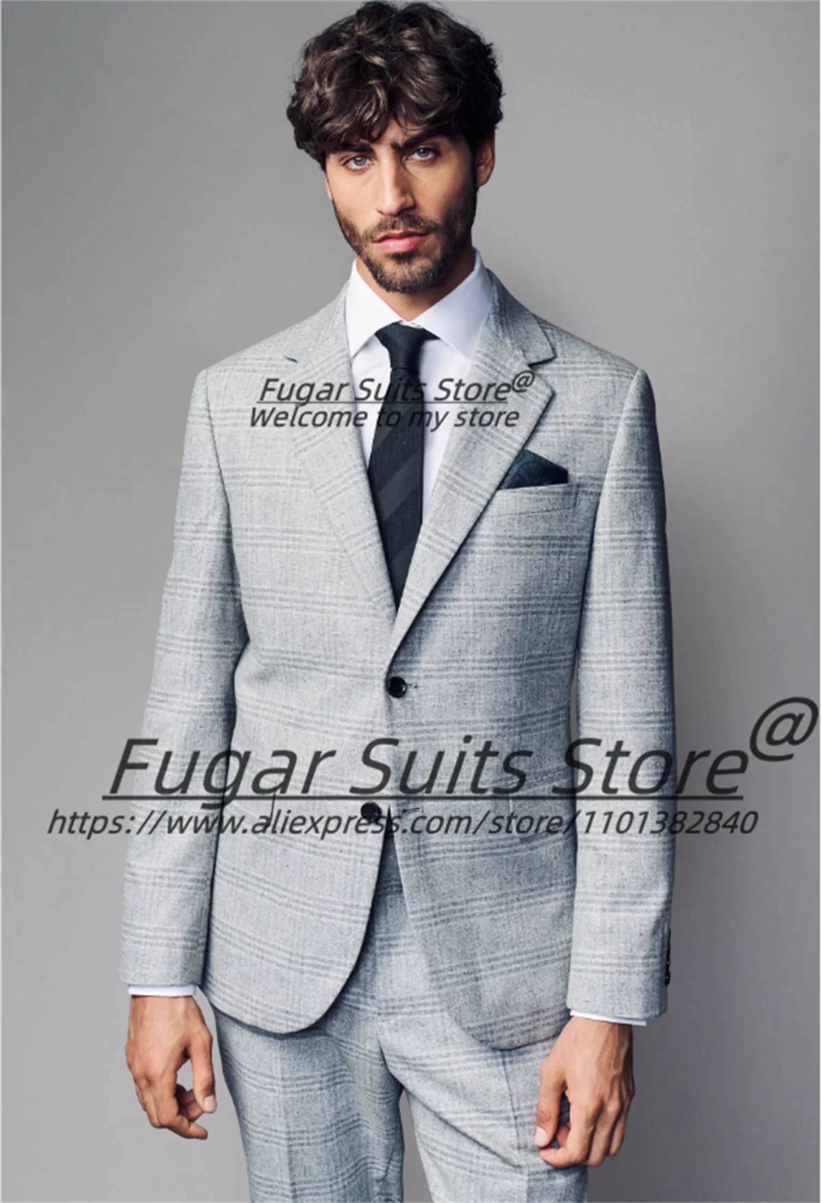 Красивые небесно-голубые клетчатые мужские костюмы Slim Fit с зубчатыми лацканами