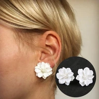 elegant resin flowers faux pearls women earrings ear studs dating party jewelry new