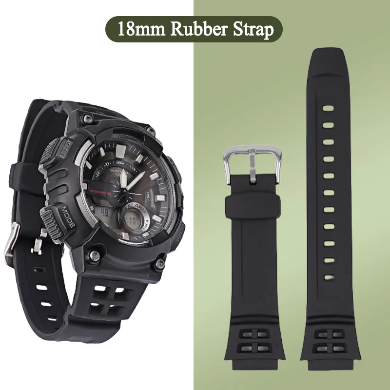 Фото Резиновый ремешок для часов 18 мм для Casio AQ-S810W/S800W W-735H SGW-300 AE-1000W/1200, мужской мягкий браслет, аксессуары, ремешок на запястье №1
