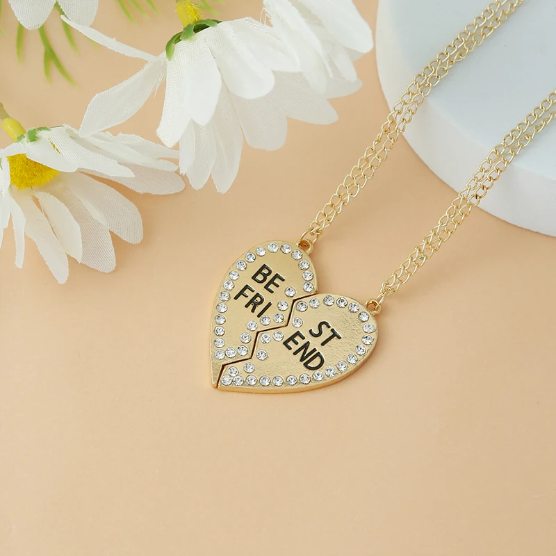 

Fashion Best Friend Love Pendant For Friends 2 Pcs/ Set Inlaid Zircon Choke Broken Heart BFF Good Friendship Party Jewelry Gift