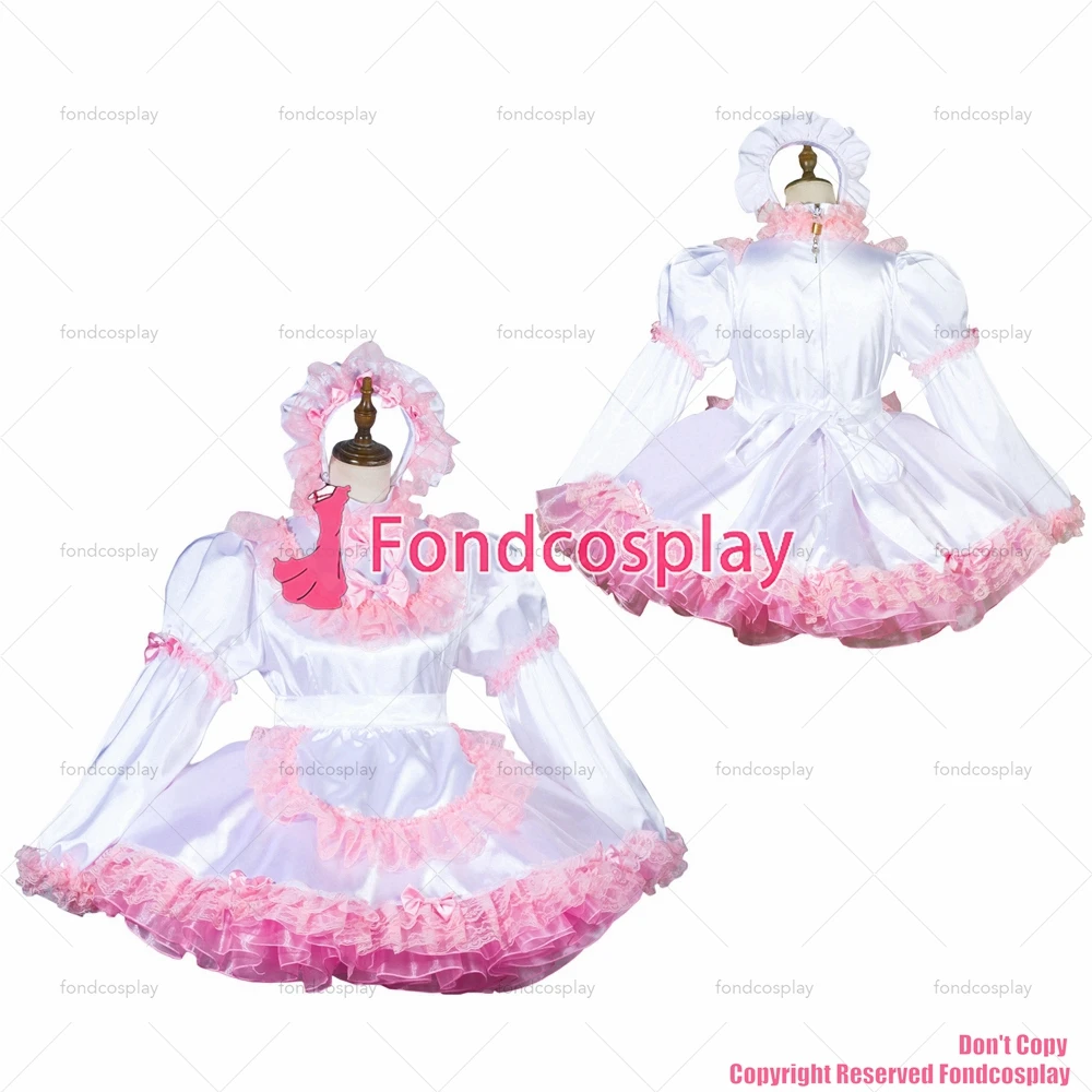 

tailor-made sexy adult dressing cross maid sissy short white satin dress lockable uniform apron costume tv/cd[g3807]