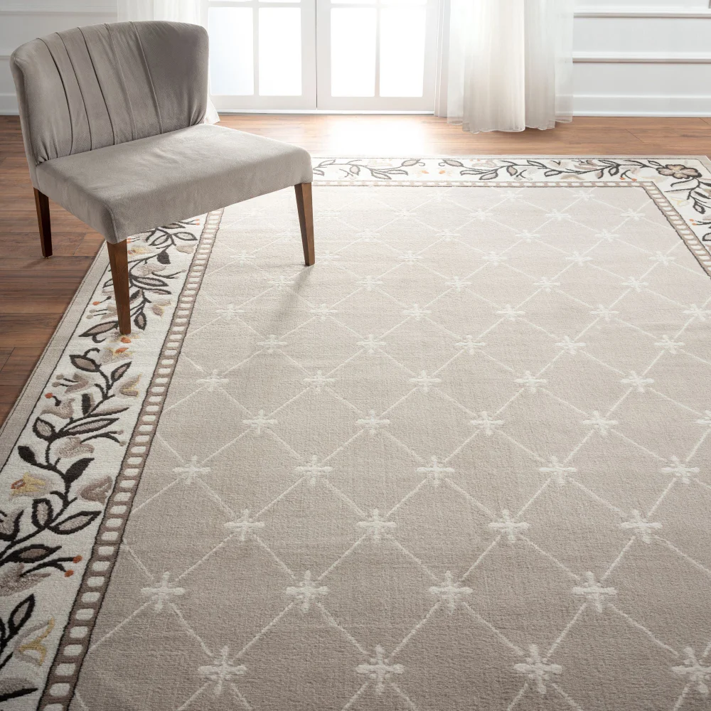 

Home Carpet Premium Aydin Traditional Diamond Floral Area Rug, Soft Beige, 7'9"x10'8"