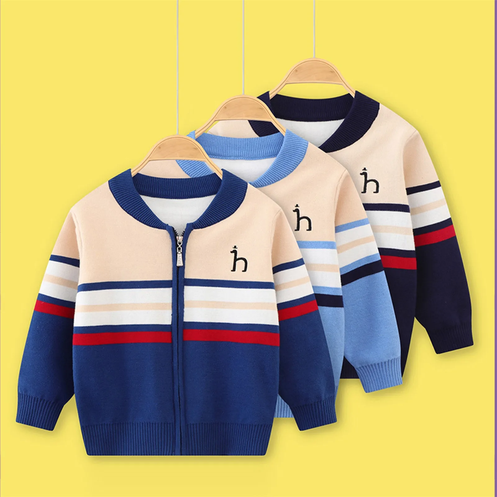 Toddler Boys Full Zip Knit Cardigan Sweater Long Sleeve Outwear Outfit For Kids Children Cots