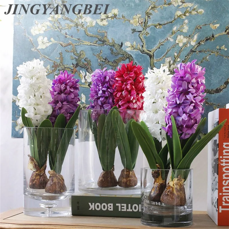 29cm Hyacinth with Bulbs Artificial Flower Butterfly Orchid Leaves Silk Flower Wedding Garden Decor Home Table Accessorie Plant