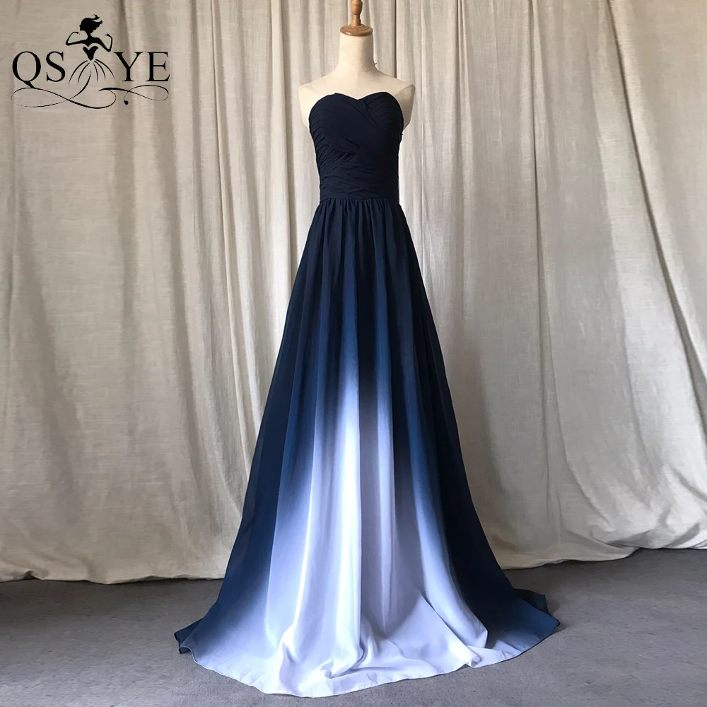 

QSYYE Navy Bridesmaid Dresses A line Faded Chiffon Prom Dress Sweetheart Neck Off the Shoulder Ruched Wedding Guest Gown