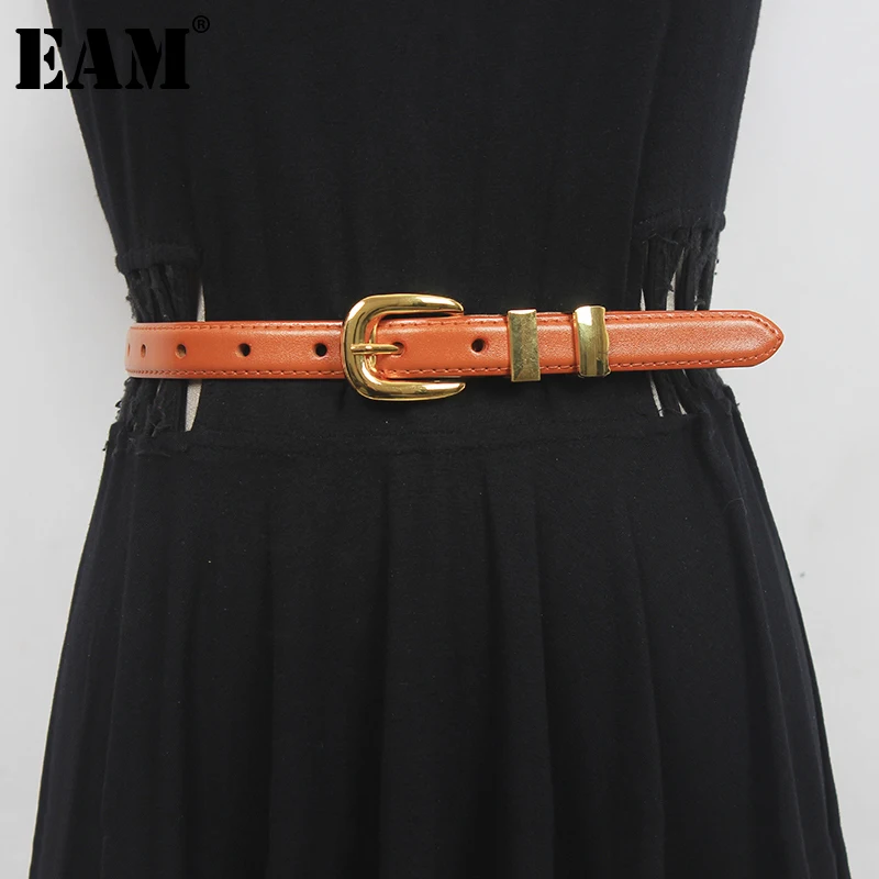 

[EAM] Pu Leather White Long Mental Buckle Long Belt Personality Women New Fashion Tide All-match Spring Autumn 2022 1DE6020