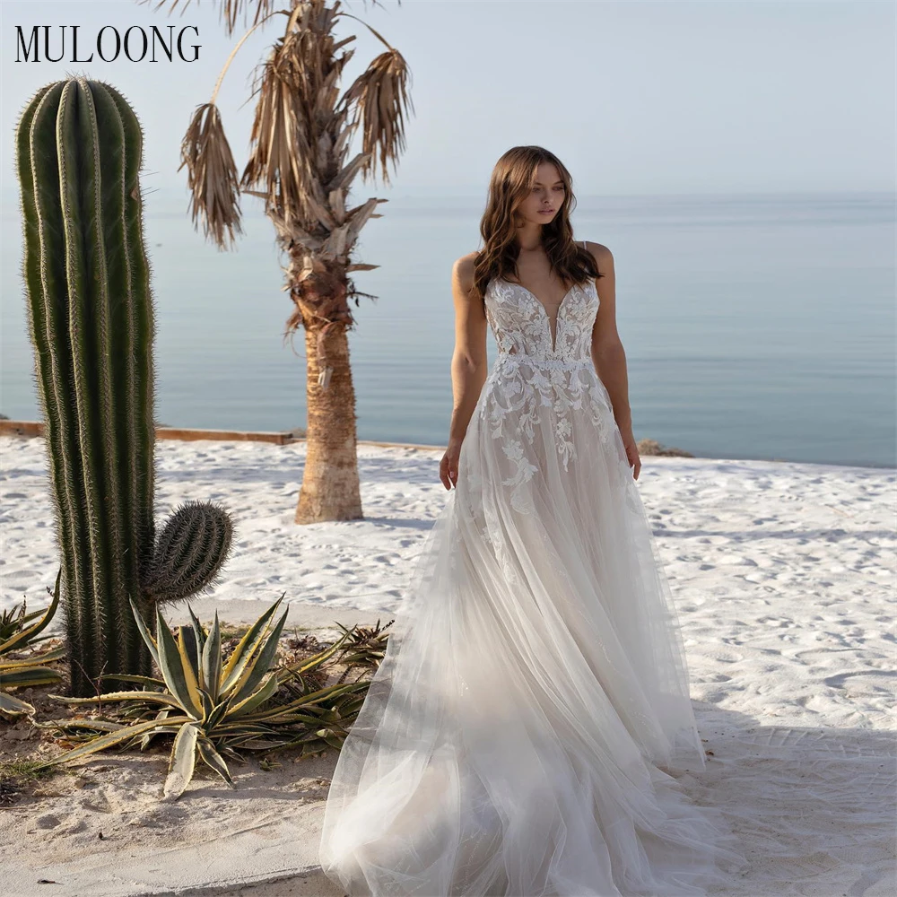 

Женское свадебное платье со шлейфом MULOONG, элегантное белое ТРАПЕЦИЕВИДНОЕ ПЛАТЬЕ до пола без рукавов с открытой спиной