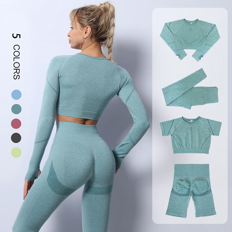 

2PCS Seamless Yoga Set Women Tracksuit High Waist Leggings Workout Sportswear Gym Clothing Fitness Crop Top Sports Suits Gym Set