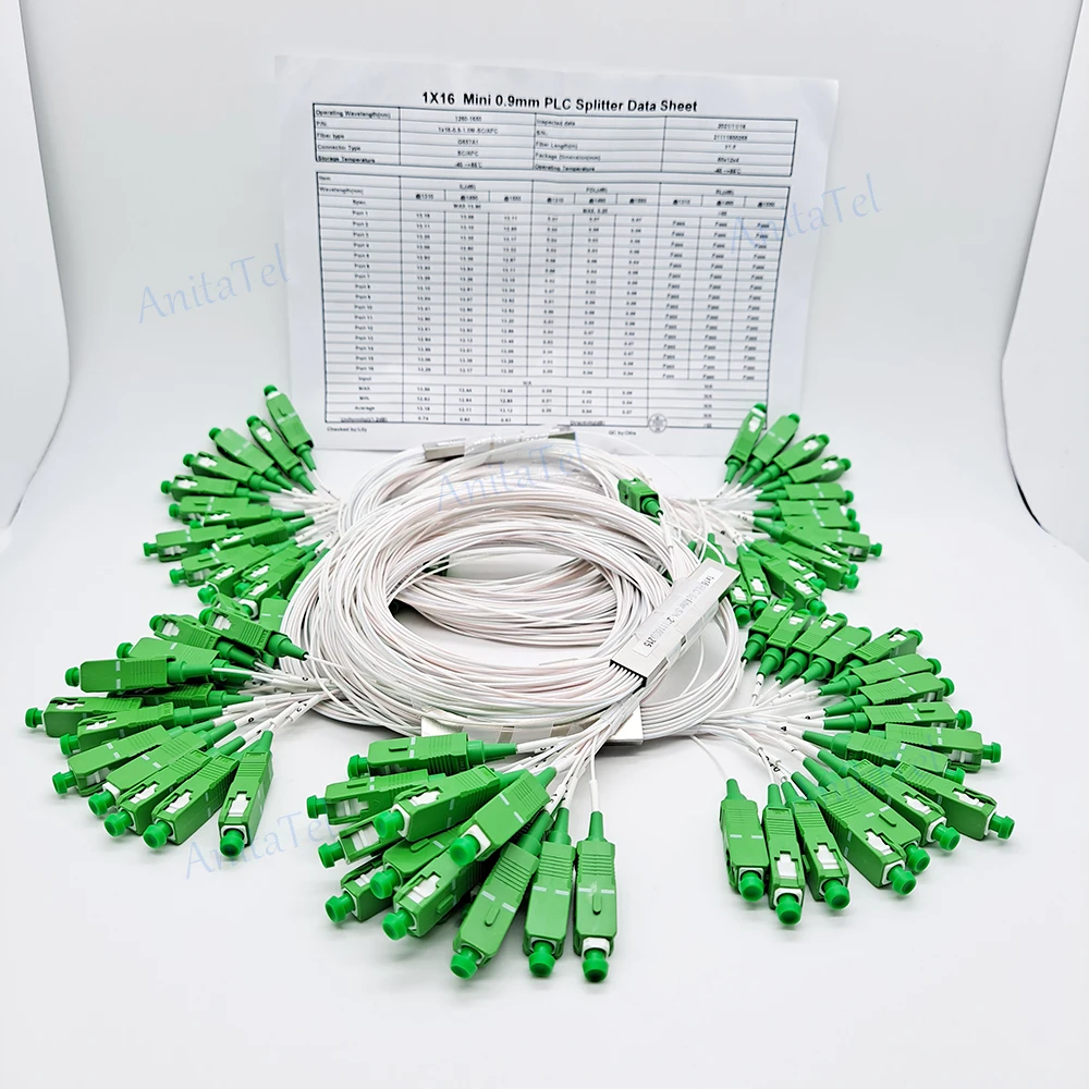 10pcs 1X2 1X4 1X8 1X16 1X32 PLC 0.9mm 1m SC/APC Fiber Optic Splitter SM Single Mode G657A1 PVC FTTH Fiber Optical Splitter New