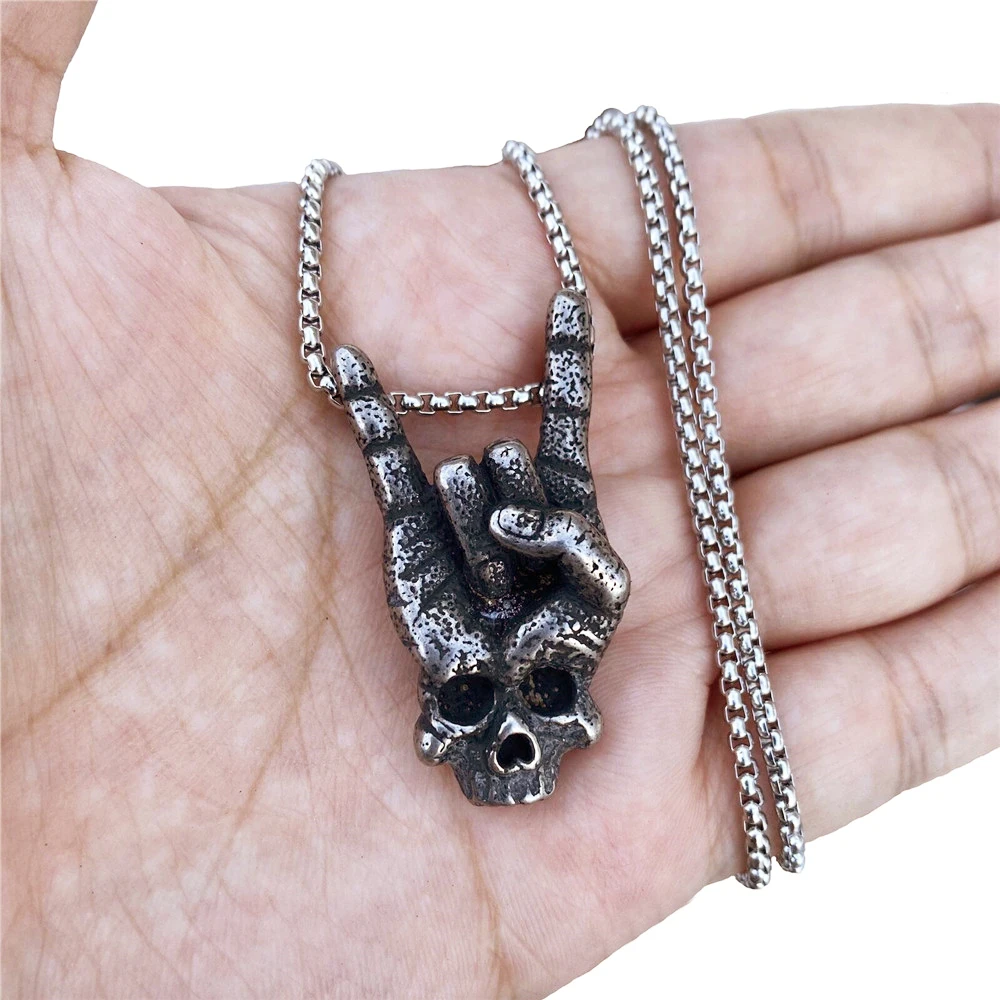 

Vintage Mens Biker Satan Satanic Skull Pendant Necklace Stainless Steel
